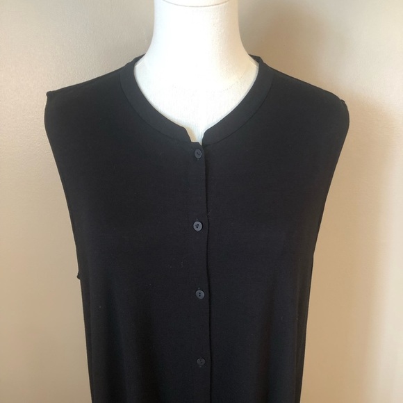 Eileen Fisher Black Sleeveless Button Front Lightweight Knit Dress Size L/XL - Picture 3 of 12